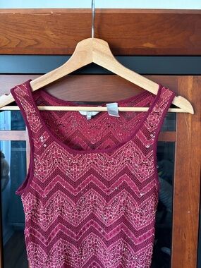 BKE Burgundy Lace Chevron Scoop Tank with Sequins